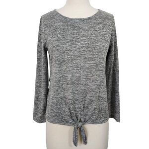 Talbots Gray Silver Metallic Shimmer Tie Front Long Sleeve Size MP Shirt Top